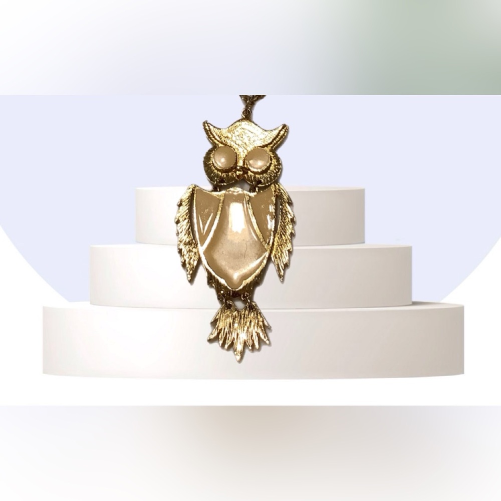 Articulated Owl Gold Tone Statement Necklace